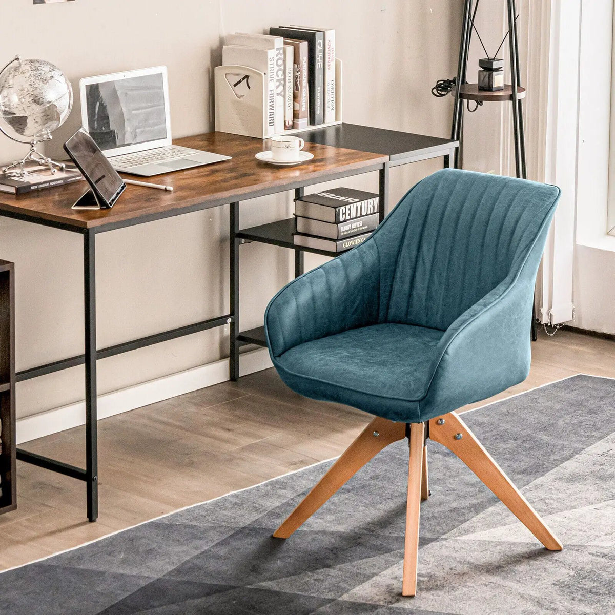 Modern Leathaire Set of 2 Swivel Accent Chair with Beech Wood Legs, photo 8 of 24