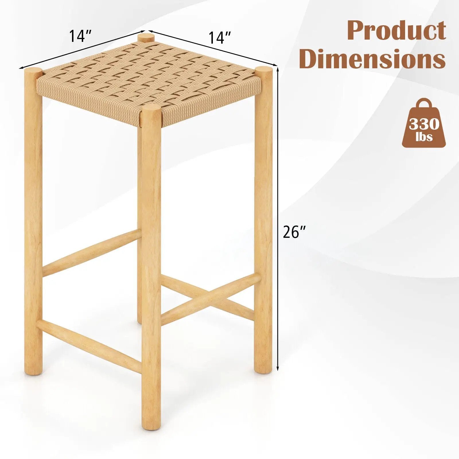 26 Inch Dining Bar Stool Set of 2-Natural by DirectDeals