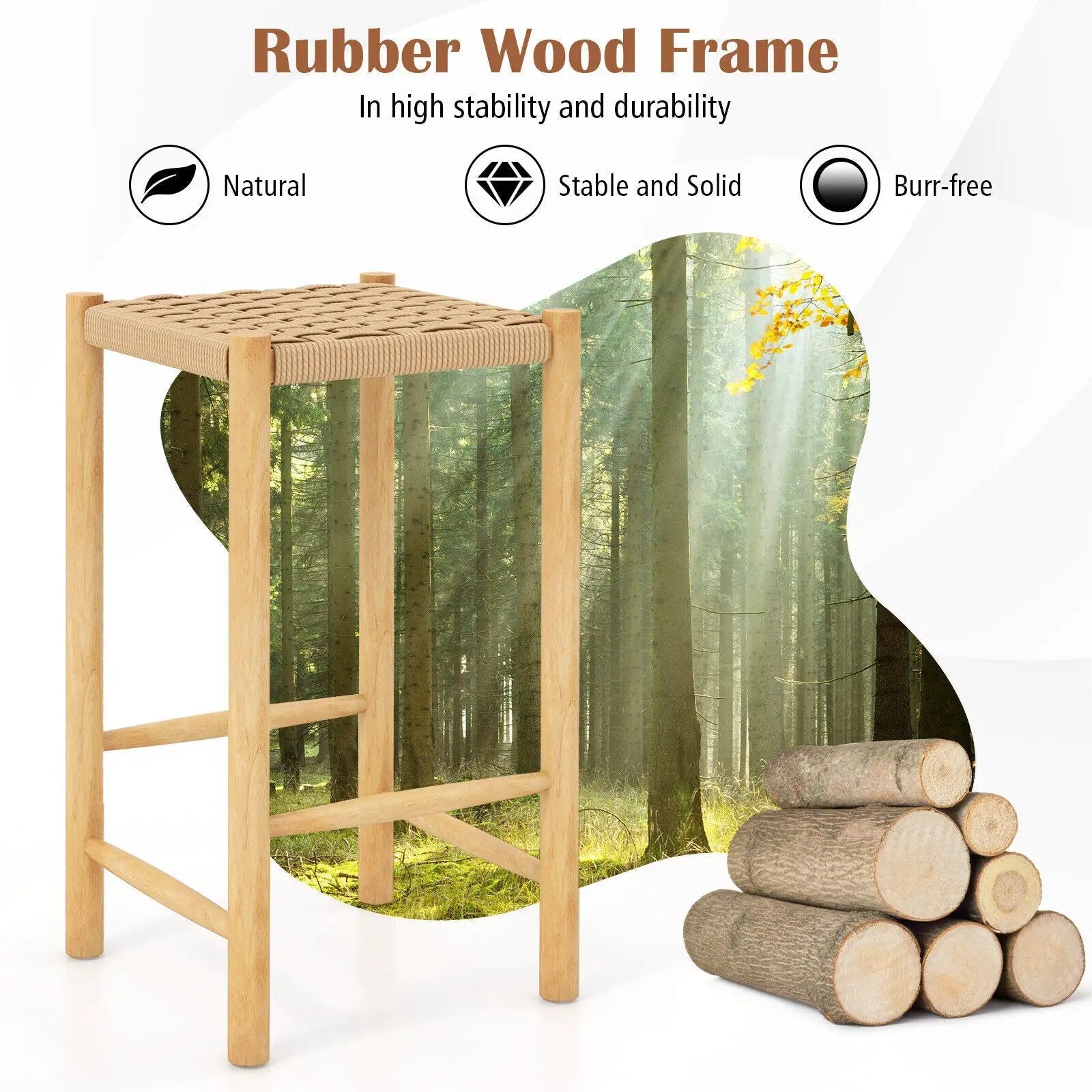 26 Inch Dining Bar Stool Set of 2-Natural by DirectDeals