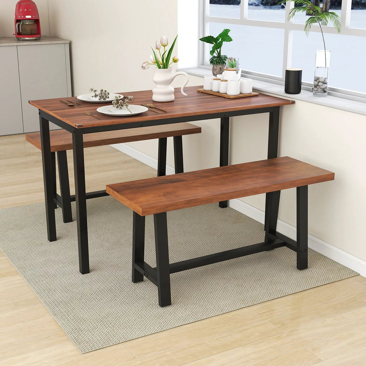 40 Inch Dining Bench 2 Person Entryway Shoe Bench with Metal Frame by DirectDeals