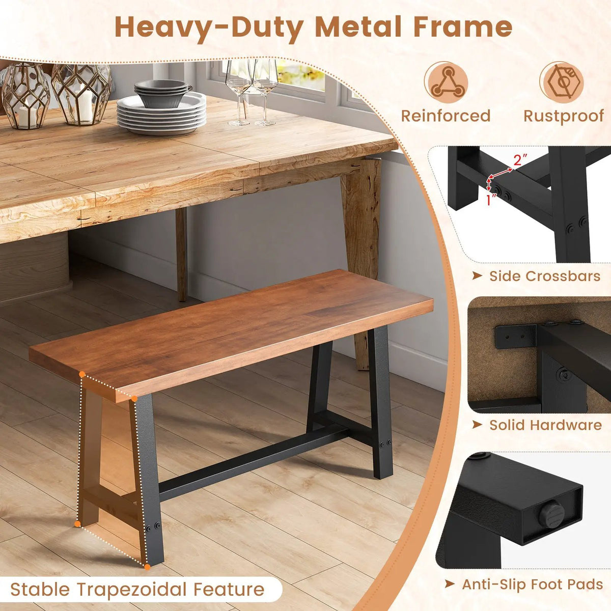 40 Inch Dining Bench 2 Person Entryway Shoe Bench with Metal Frame by DirectDeals