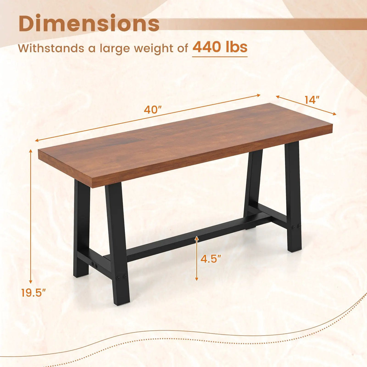 40 Inch Dining Bench 2 Person Entryway Shoe Bench with Metal Frame by DirectDeals