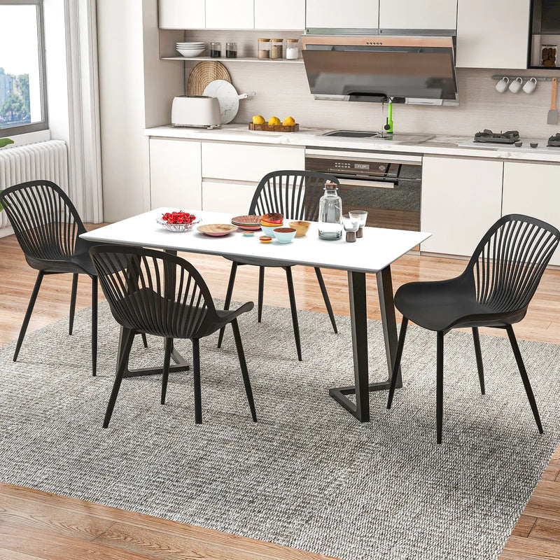Modern Kitchen Chairs with Metal Legs Cutout Backrest Curved Seat for Dining Room Home Office-Black by DirectDeals