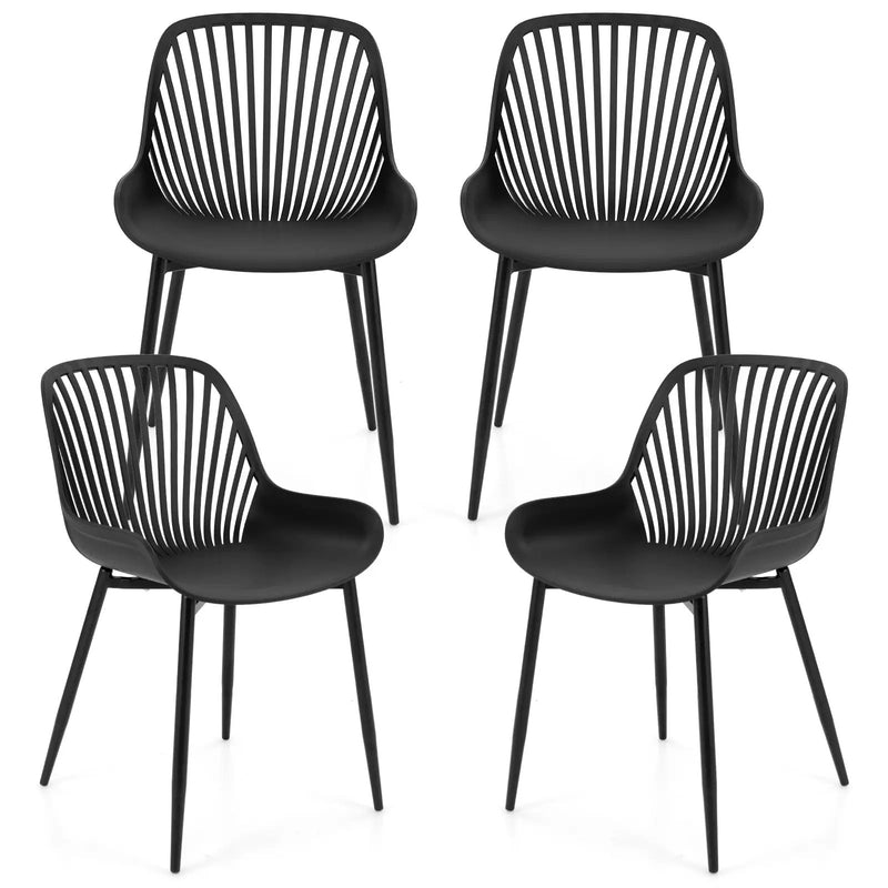 Modern Kitchen Chairs with Metal Legs Cutout Backrest Curved Seat for Dining Room Home Office-Black by DirectDeals