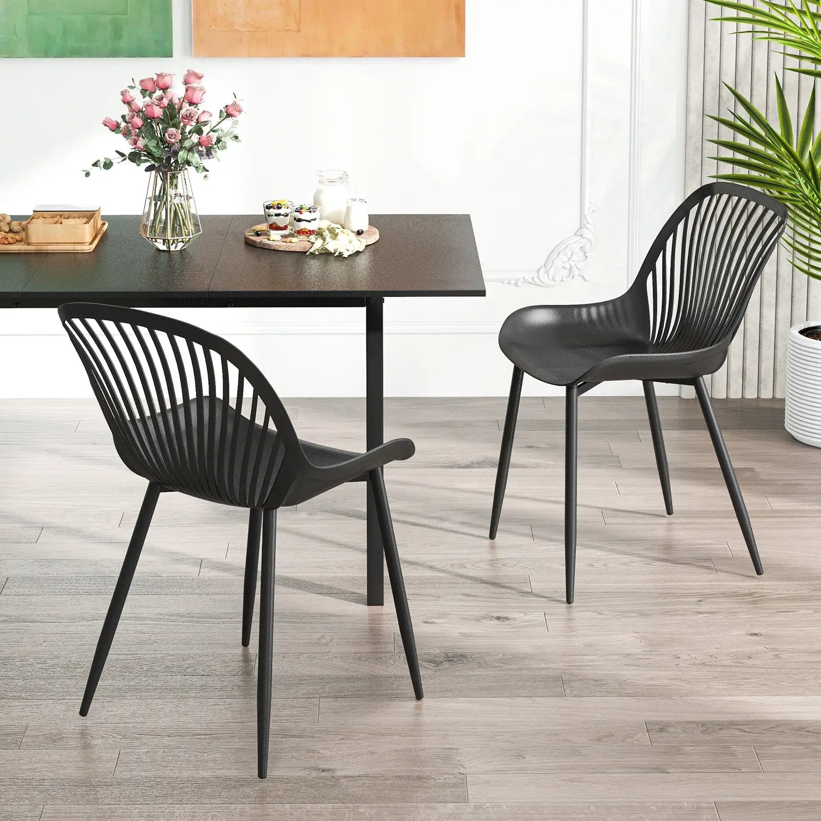 Modern Kitchen Chairs with Metal Legs Cutout Backrest Curved Seat for Dining Room Home Office-Black by DirectDeals