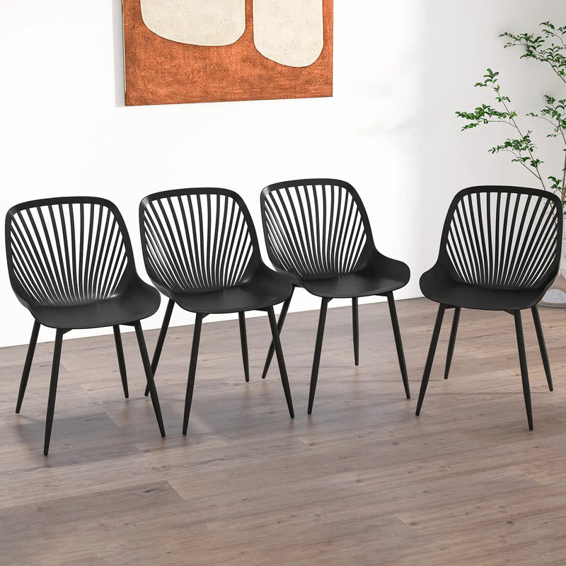 Modern Kitchen Chairs with Metal Legs Cutout Backrest Curved Seat for Dining Room Home Office-Black by DirectDeals