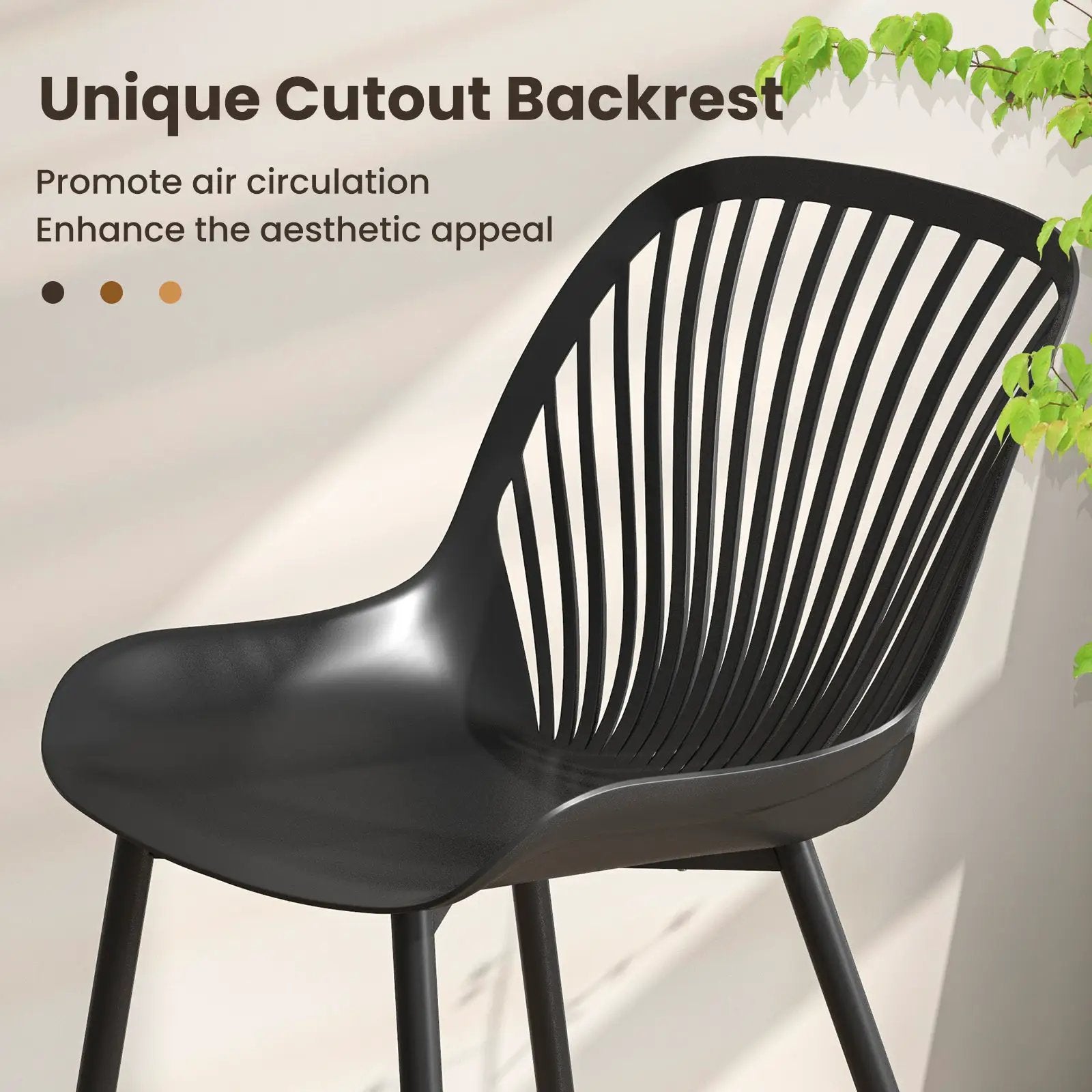 Modern Kitchen Chairs with Metal Legs Cutout Backrest Curved Seat for Dining Room Home Office-Black by DirectDeals