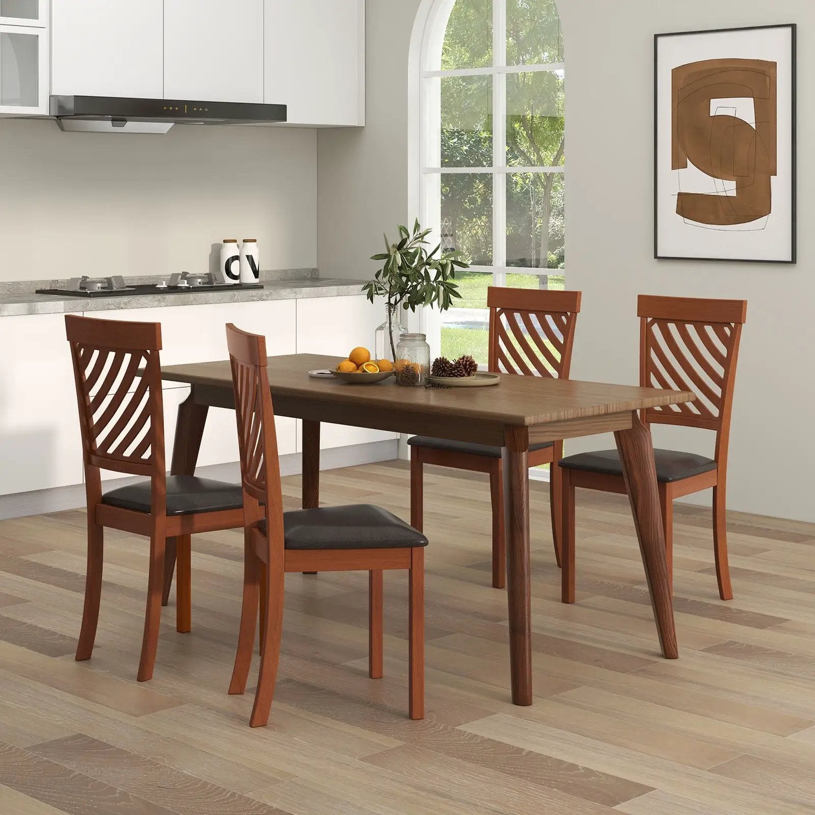 Dining Chair Set of 2 with Rubber Wood Legs and Ergonomic Back for Dining Room-Walnut by DirectDeals