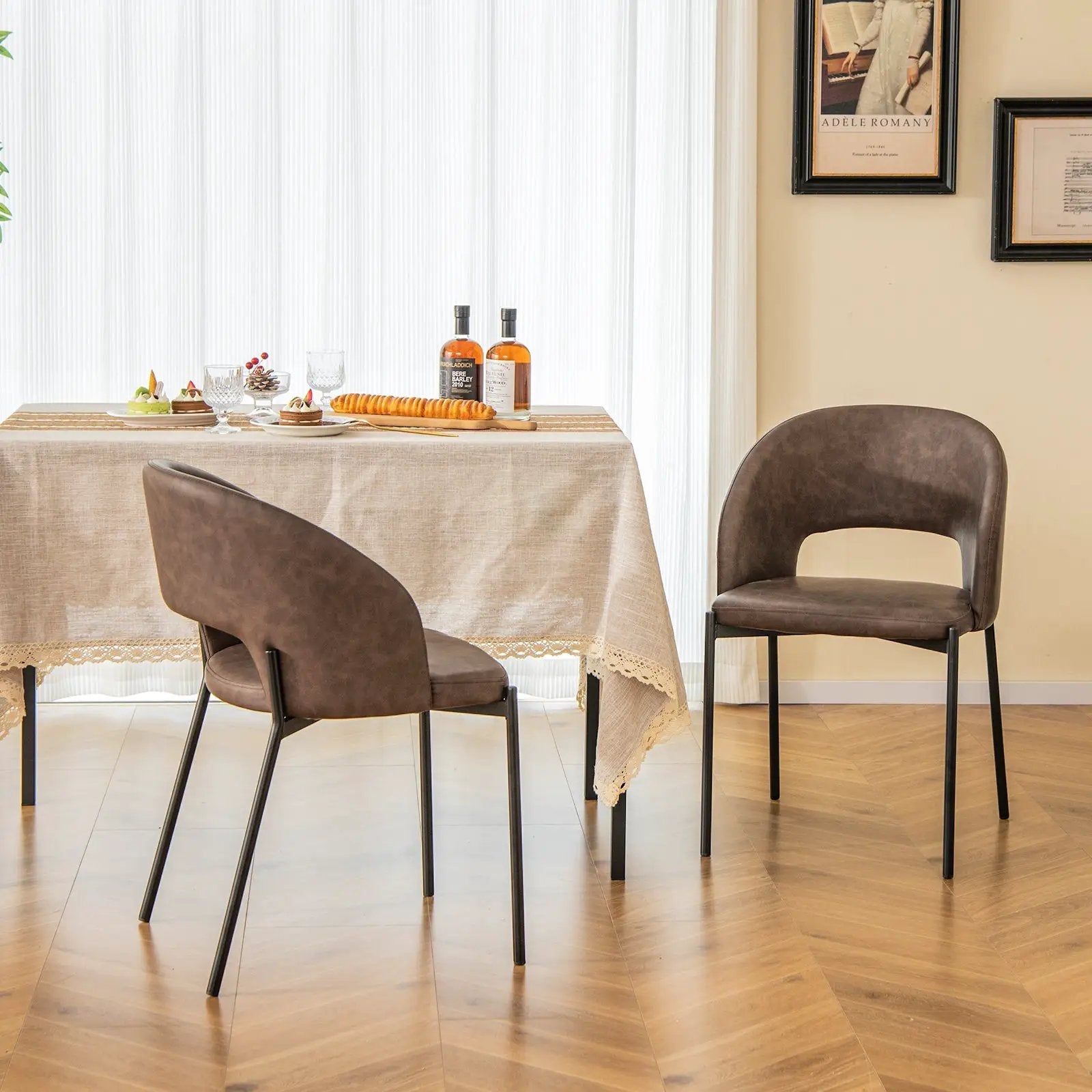 Dining Chair Set of 2 with High-density Sponge Cushion and PU Leather-Brown by DirectDeals