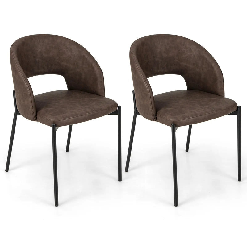 Dining Chair Set of 2 with High-density Sponge Cushion and PU Leather-Brown by DirectDeals