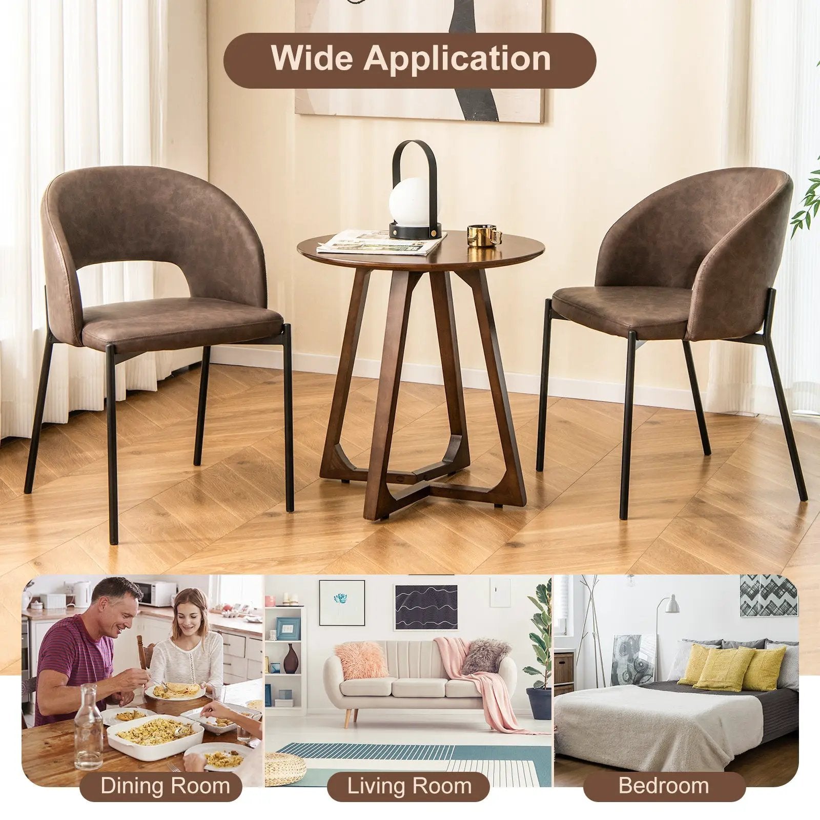Dining Chair Set of 2 with High-density Sponge Cushion and PU Leather-Brown by DirectDeals