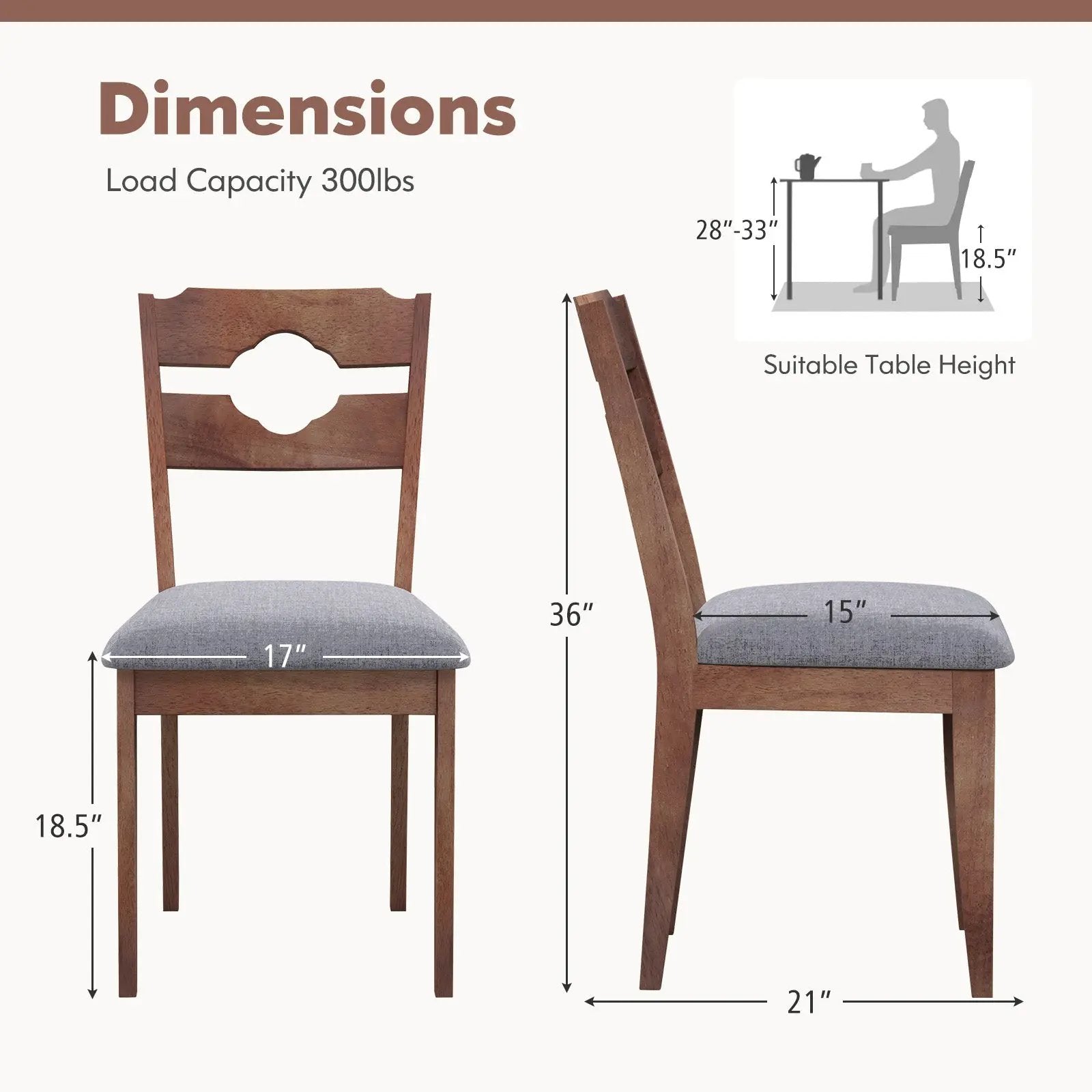 Dining Chair Set of 2 Fabric Upholstered Kitchen Chairs with Padded Seat and High Back-Gray by DirectDeals
