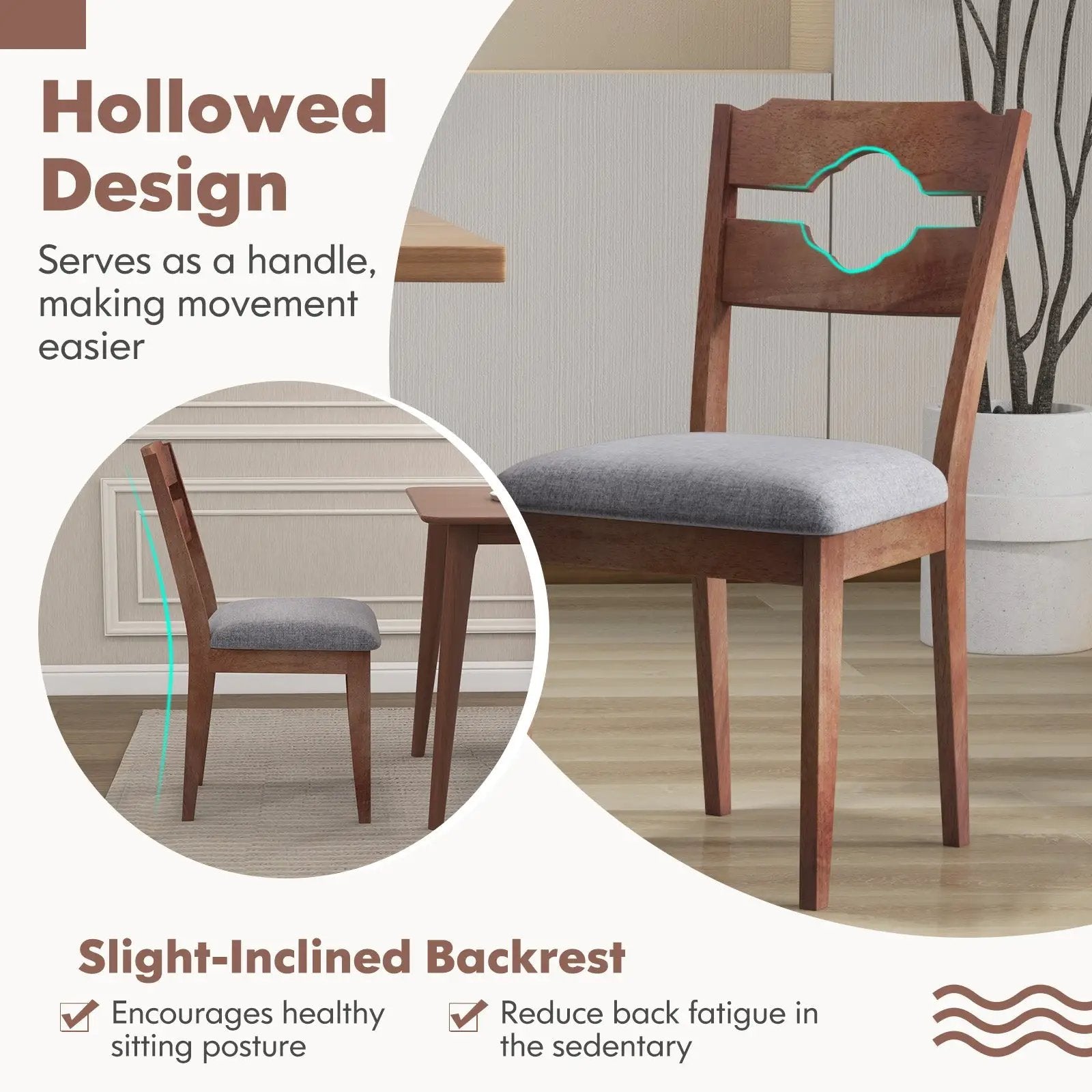 Dining Chair Set of 2 Fabric Upholstered Kitchen Chairs with Padded Seat and High Back-Gray by DirectDeals