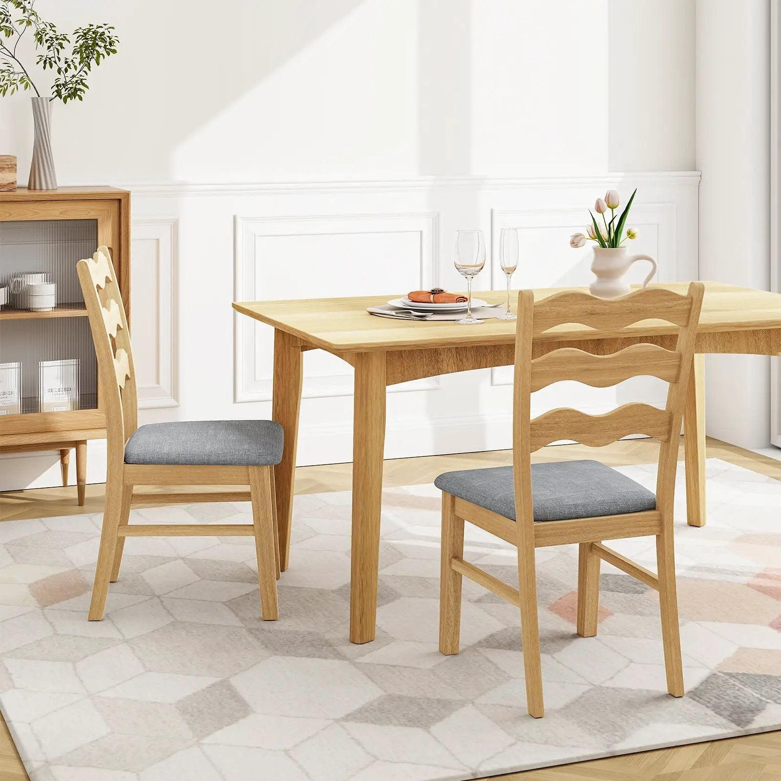 Dining Chair Set of 2 Linen Fabric Upholstered Kitchen Chairs with Padded Seat-Natural by DirectDeals