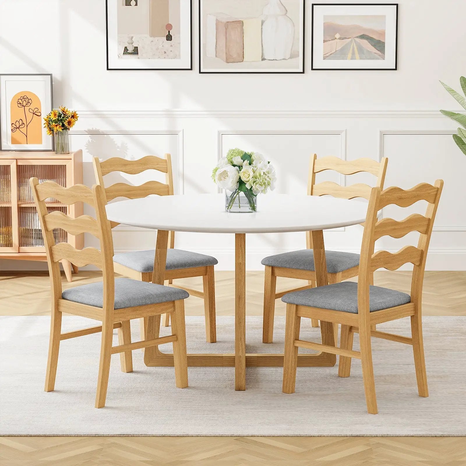 Dining Chair Set of 2 Linen Fabric Upholstered Kitchen Chairs with Padded Seat-Natural by DirectDeals