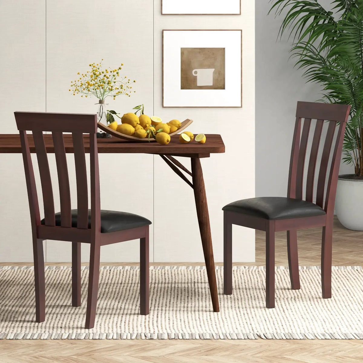 Dining Chair Set of 2 Upholstered Wooden Kitchen Chairs with Padded Seat and Rubber Wood Frame by DirectDeals