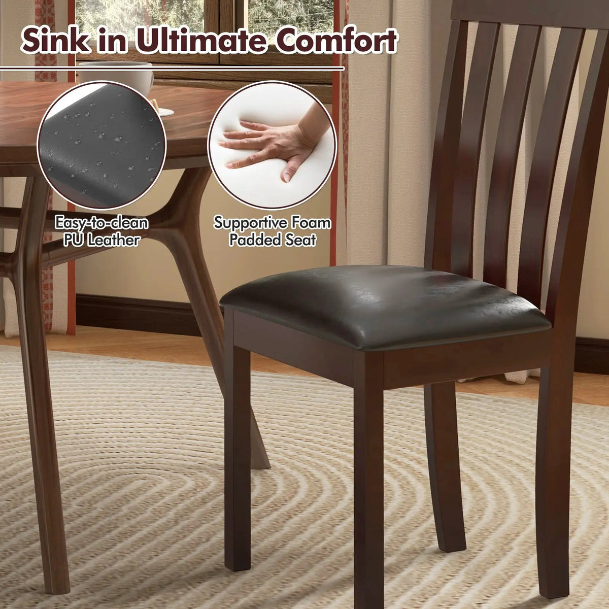 Dining Chair Set of 2 Upholstered Wooden Kitchen Chairs with Padded Seat and Rubber Wood Frame by DirectDeals