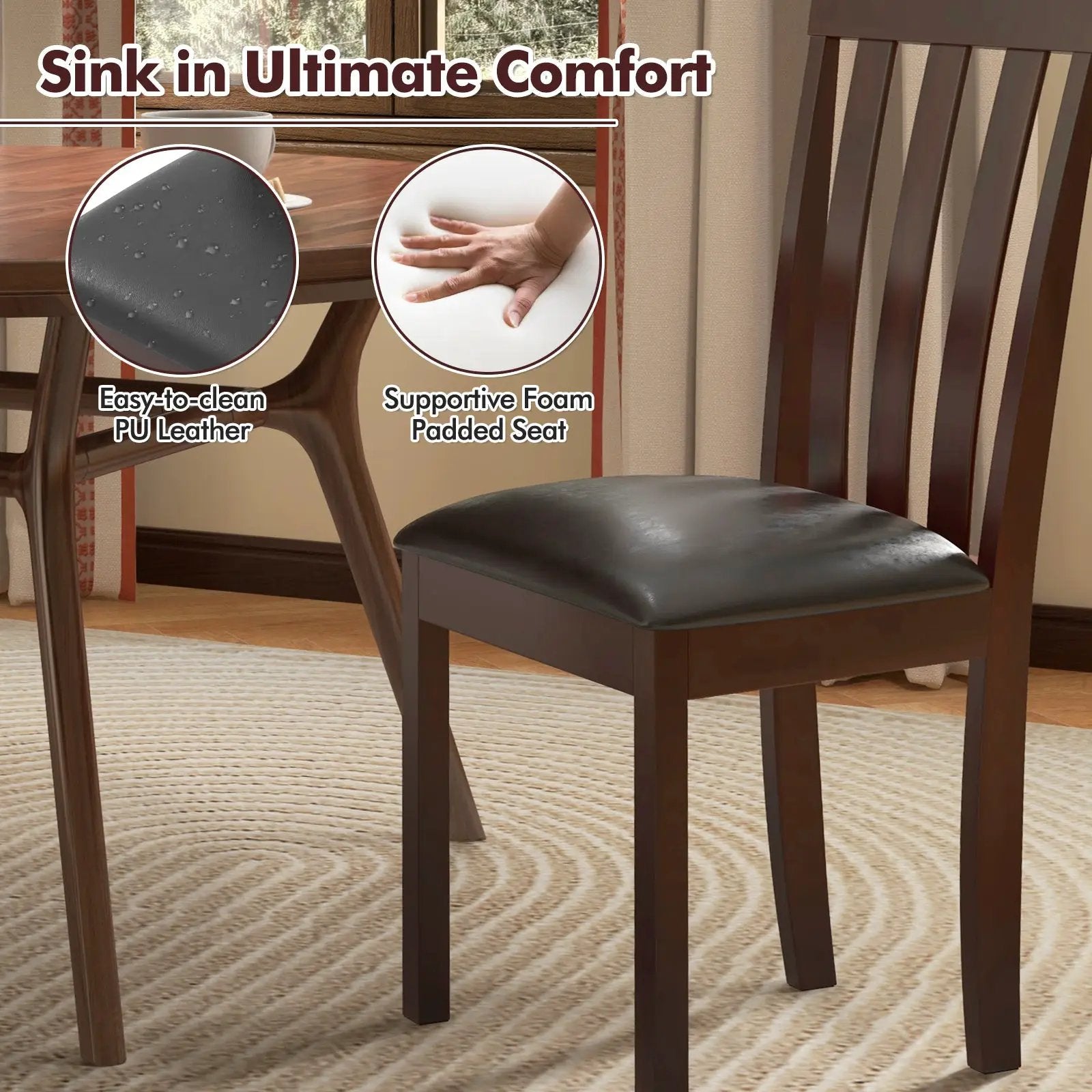 Dining Chair Set of 2 Upholstered Wooden Kitchen Chairs with Padded Seat and Rubber Wood Frame by DirectDeals