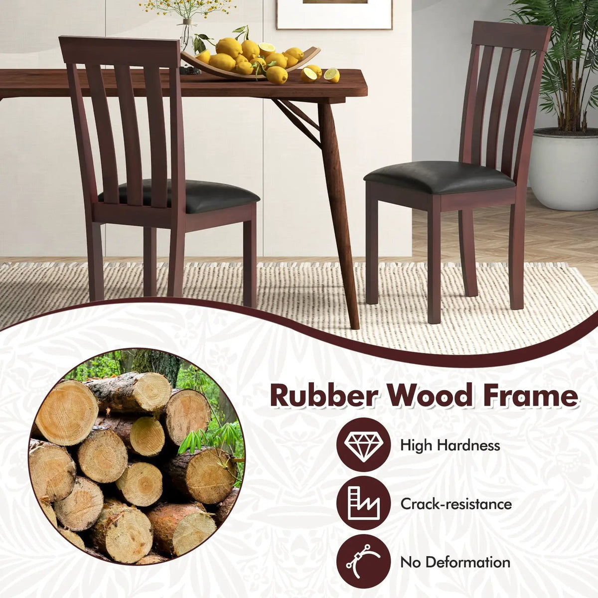 Dining Chair Set of 2 Upholstered Wooden Kitchen Chairs with Padded Seat and Rubber Wood Frame by DirectDeals