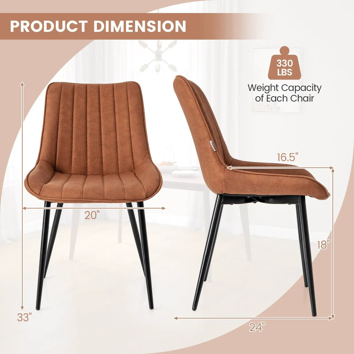 Faux-Leather Fabric Dining Chair Set of 2 with Metal Legs and Padded Seat by DirectDeals