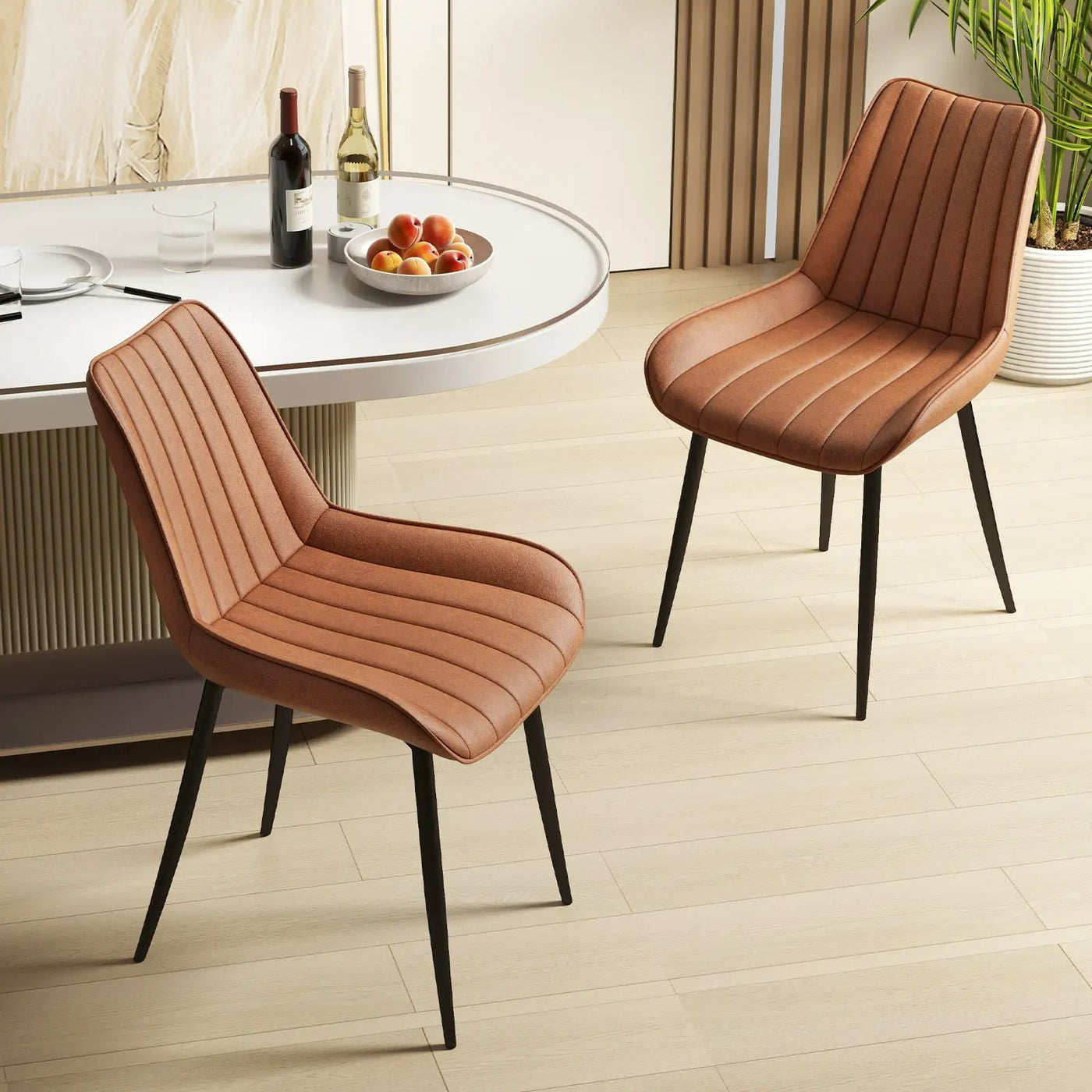 Faux-Leather Fabric Dining Chair Set of 2 with Metal Legs and Padded Seat by DirectDeals