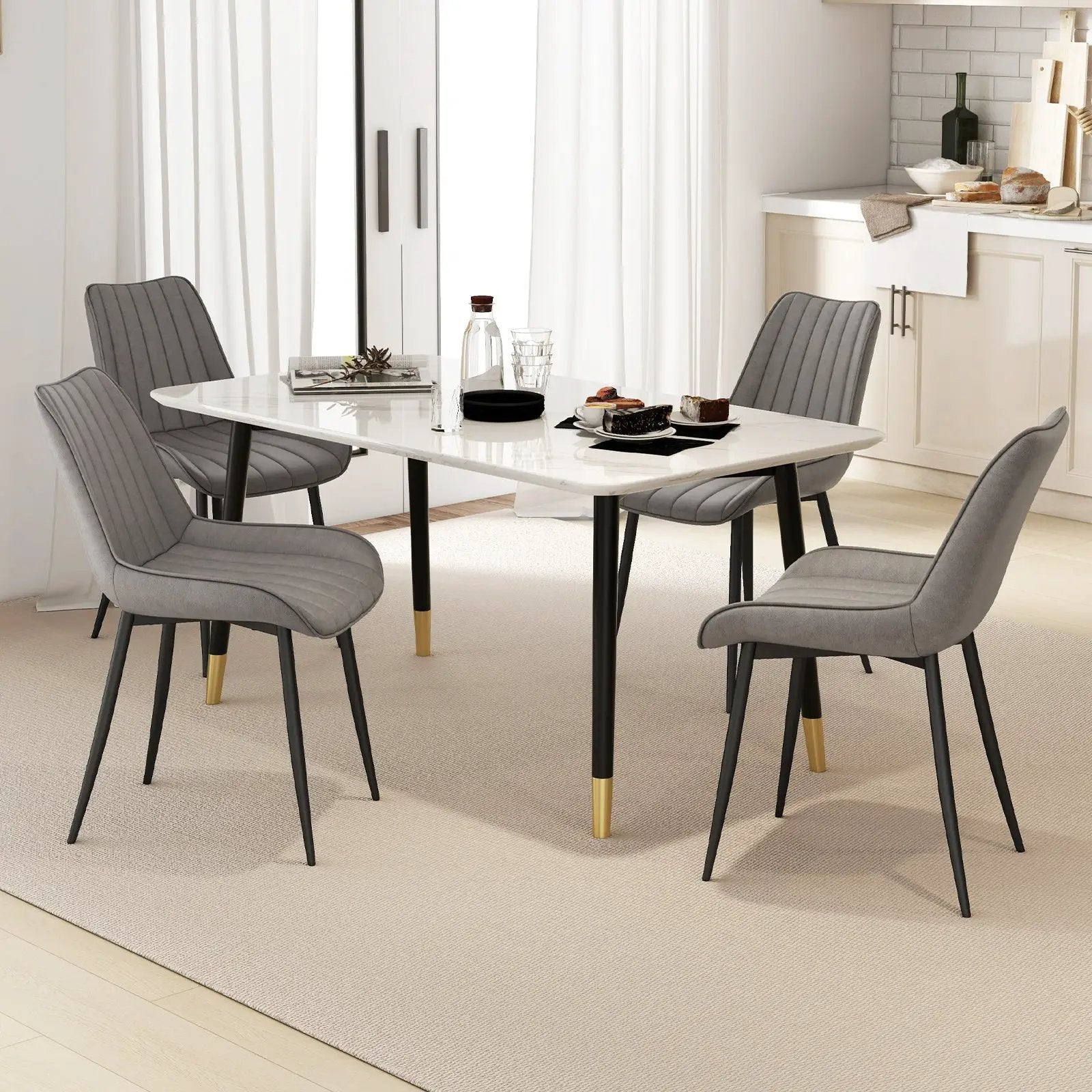 Faux-Leather Fabric Dining Chair Set of 2 with Metal Legs and Padded Seat by DirectDeals