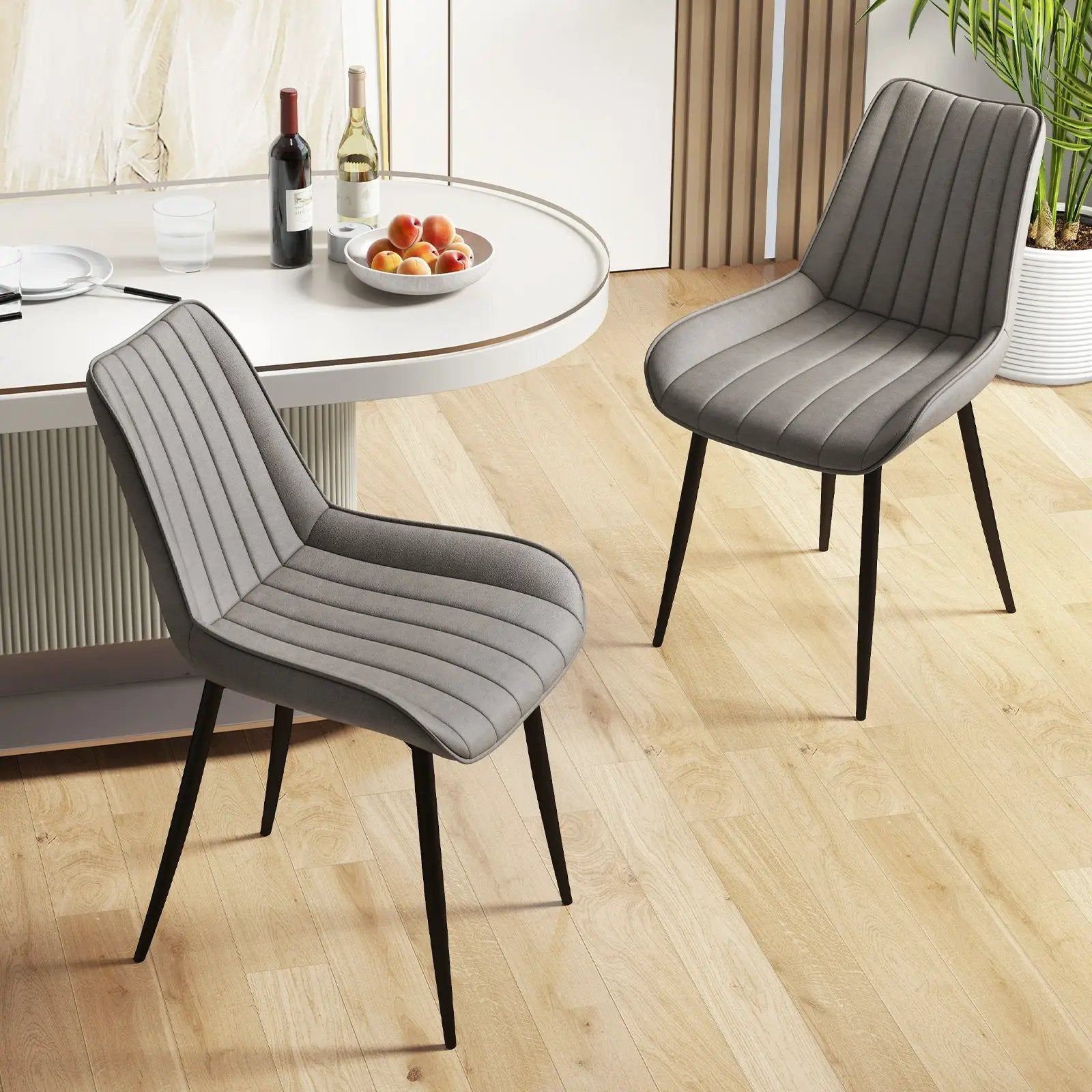 Faux-Leather Fabric Dining Chair Set of 2 with Metal Legs and Padded Seat by DirectDeals