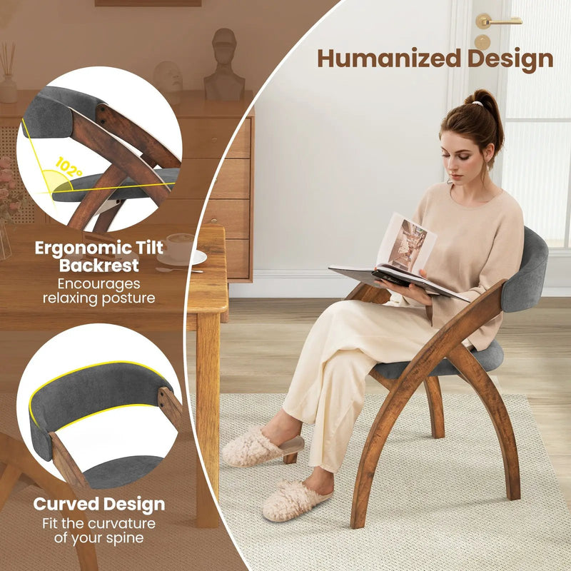 Dining Chair Set of 2 with Padded Cushion and Curved Back for Living Room-Walnut by DirectDeals