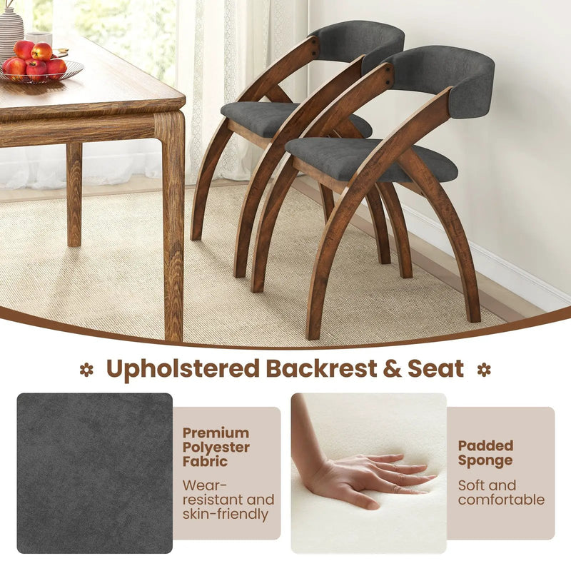 Dining Chair Set of 2 with Padded Cushion and Curved Back for Living Room-Walnut by DirectDeals