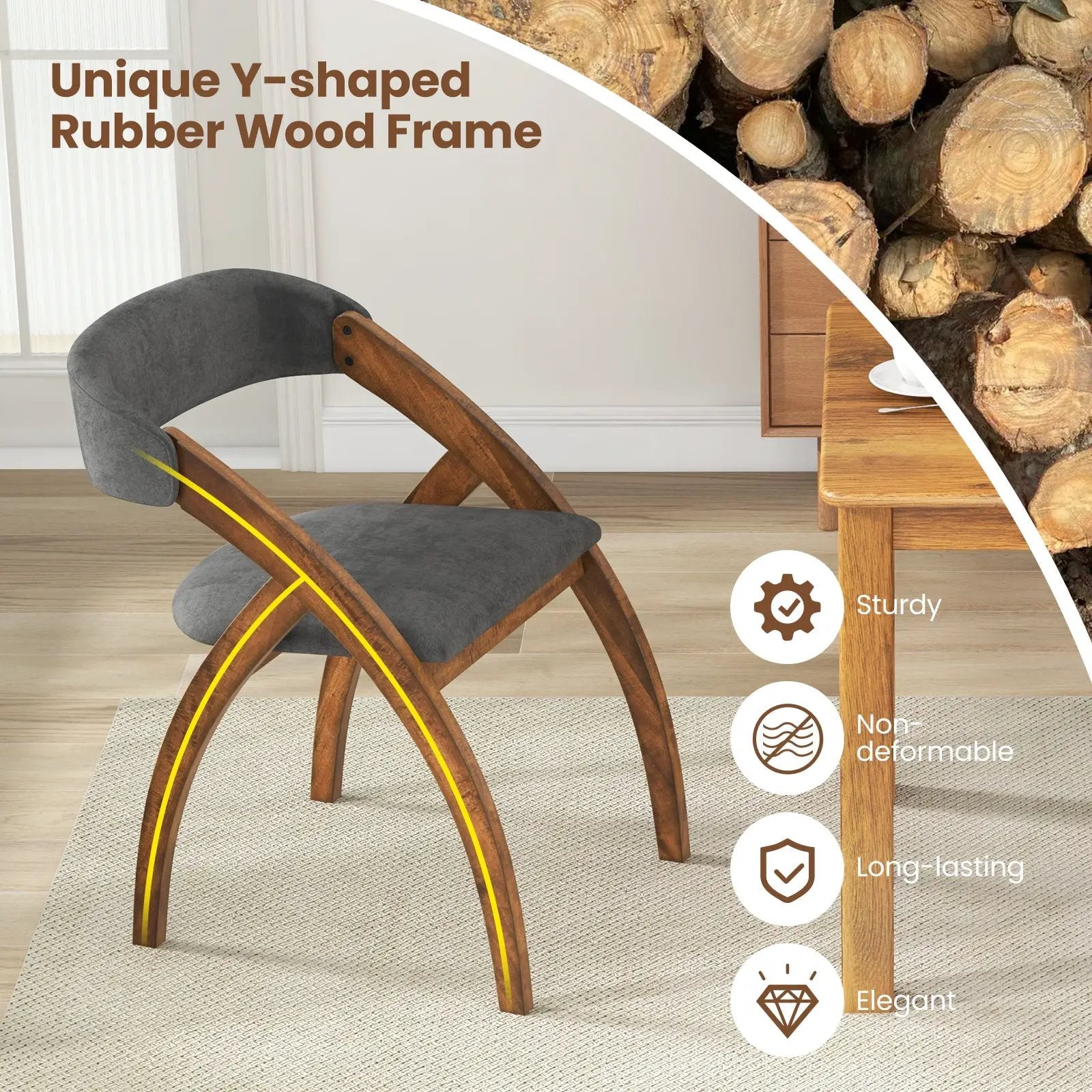 Dining Chair Set of 2 with Padded Cushion and Curved Back for Living Room-Walnut by DirectDeals