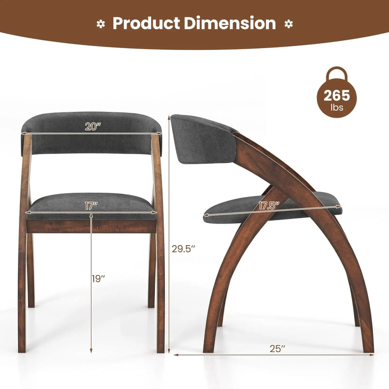 Dining Chair Set of 2 with Padded Cushion and Curved Back for Living Room-Walnut by DirectDeals