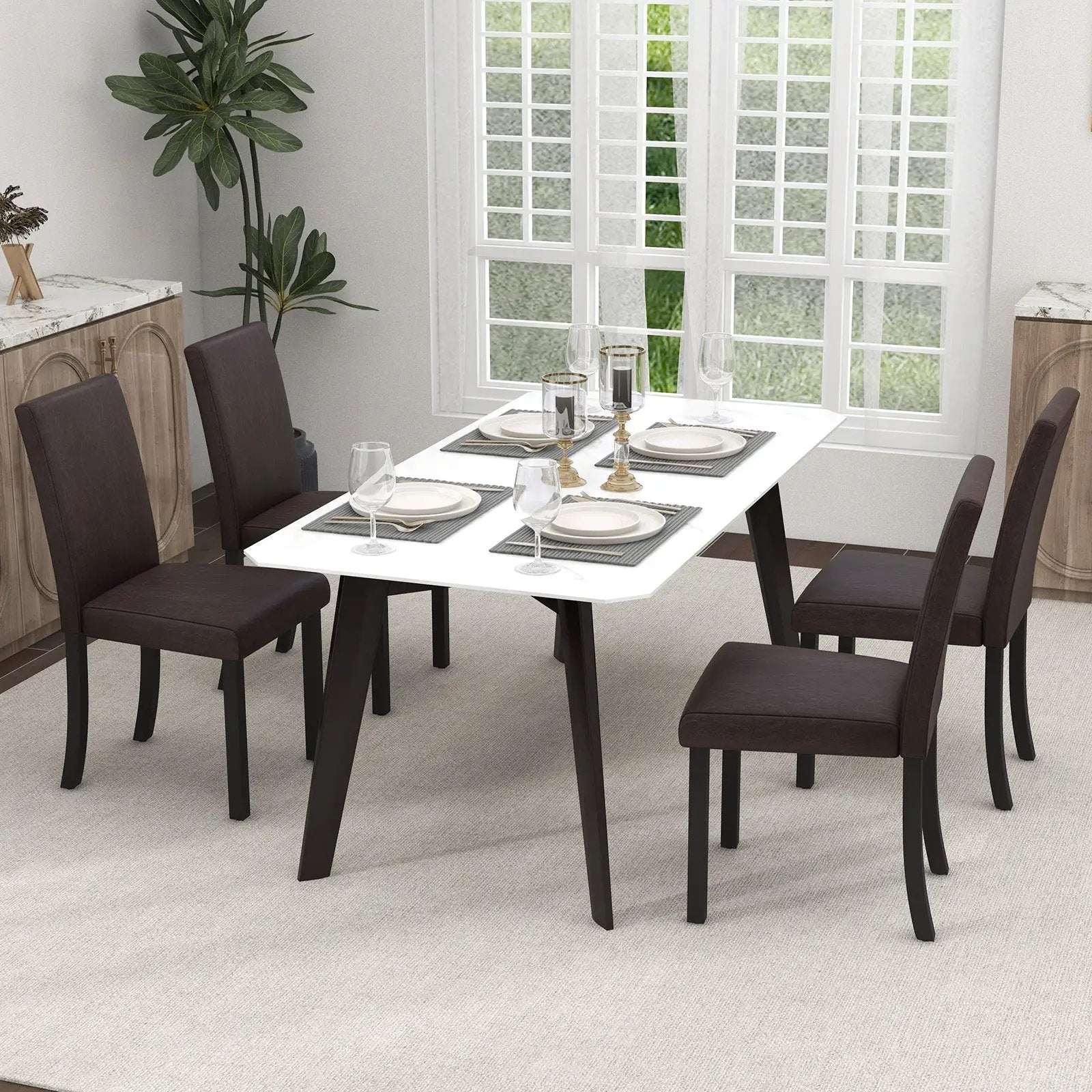 Dining Chair Set of 4 Upholstered Kitchen Dinette Chairs with Wood Frame by DirectDeals