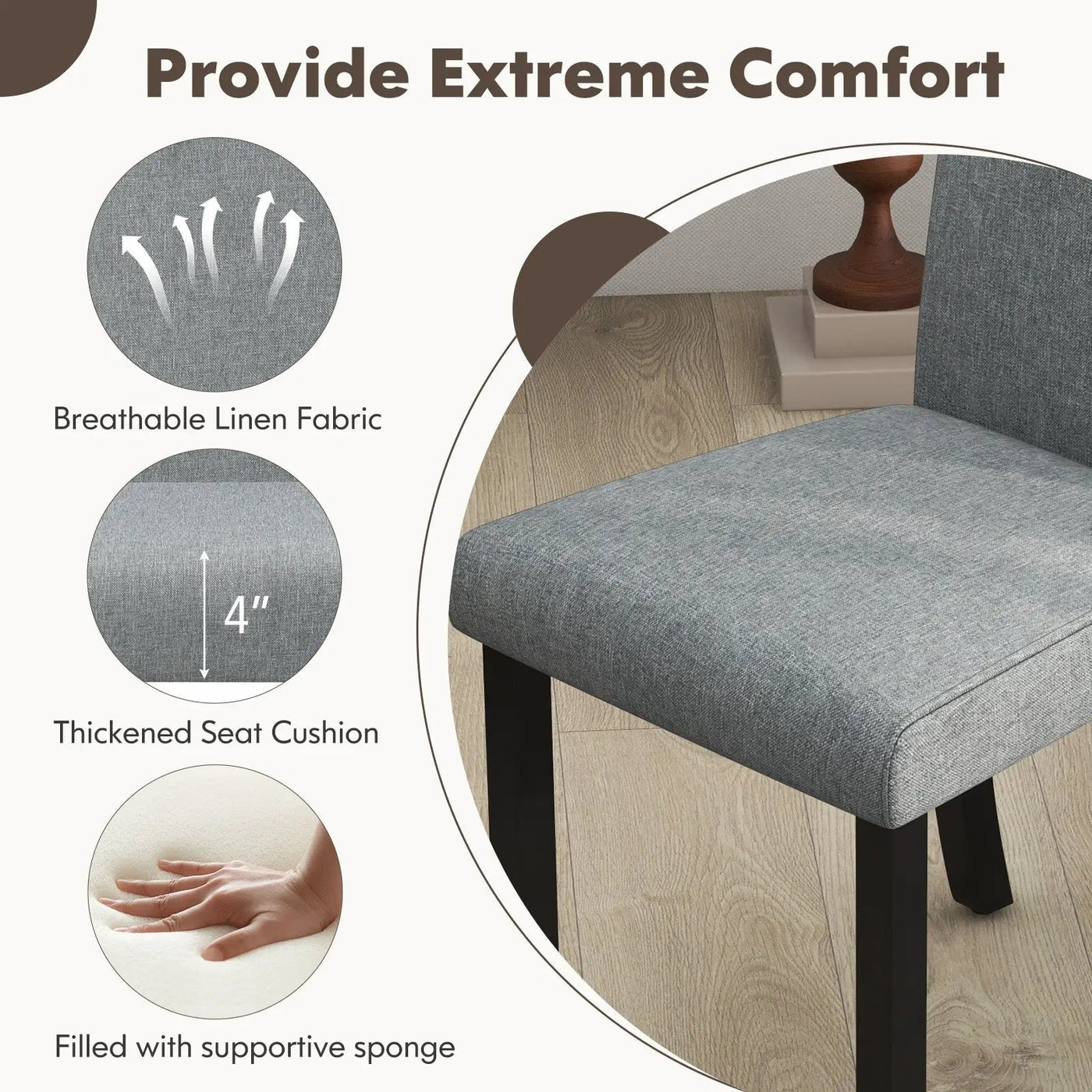 Dining Chair Set of 4 Upholstered Kitchen Dinette Chairs with Wood Frame by DirectDeals