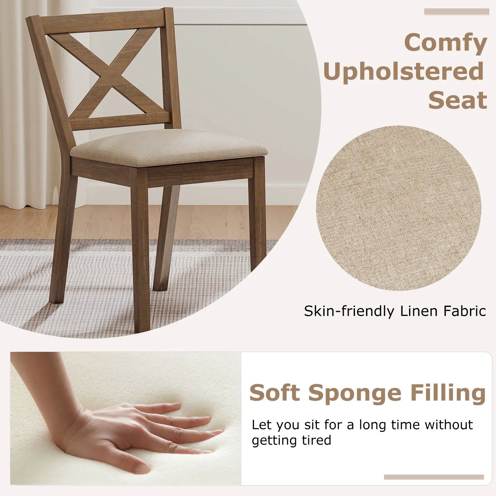 Dining Chair Set of 2 Modern Kitchen Chair with Upholstered Seat-Brown by DirectDeals