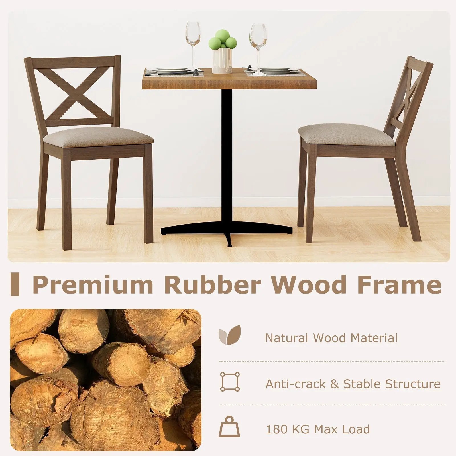 Dining Chair Set of 2 Modern Kitchen Chair with Upholstered Seat-Brown by DirectDeals