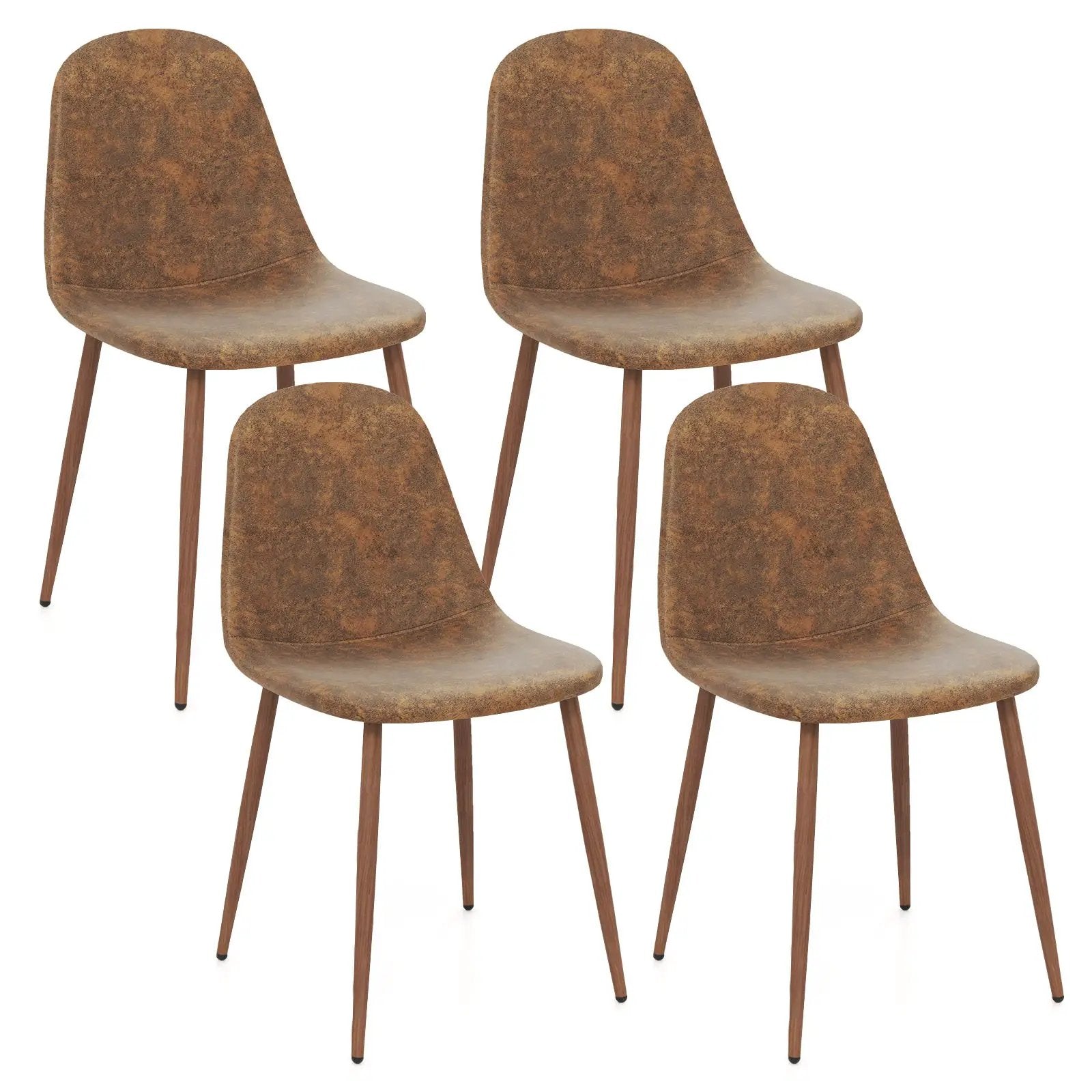 Dining Chair Set of 4 Faux PU Leather Upholstered Kitchen Chairs with Metal Legs-Brown by DirectDeals