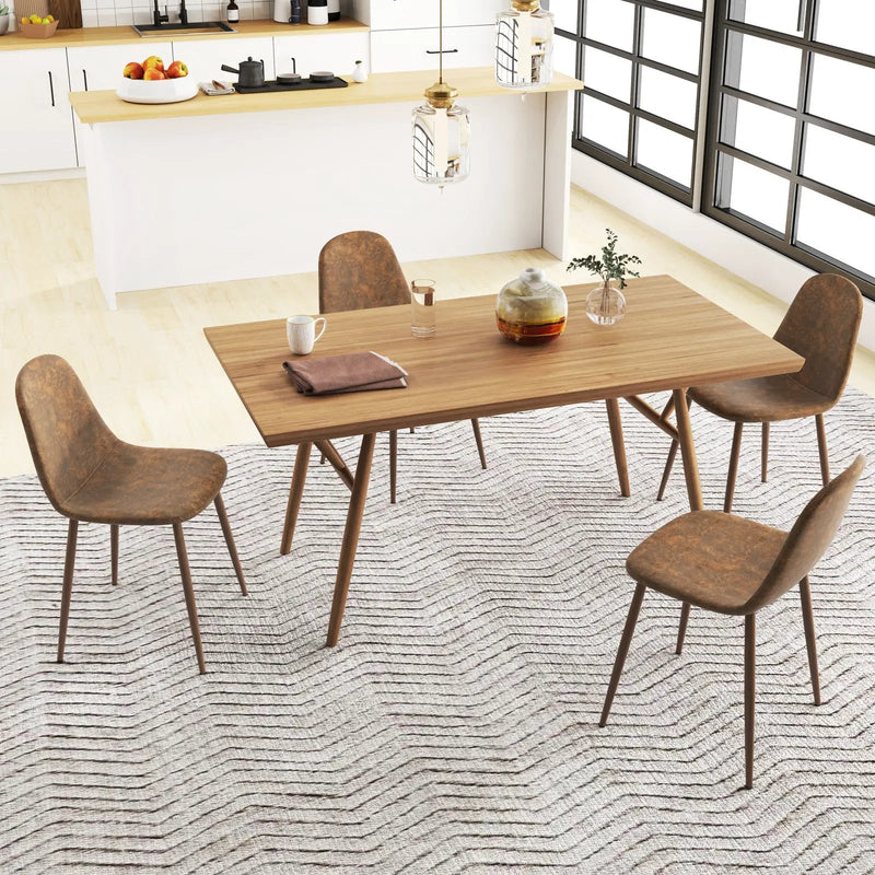 Dining Chair Set of 4 Faux PU Leather Upholstered Kitchen Chairs with Metal Legs-Brown by DirectDeals