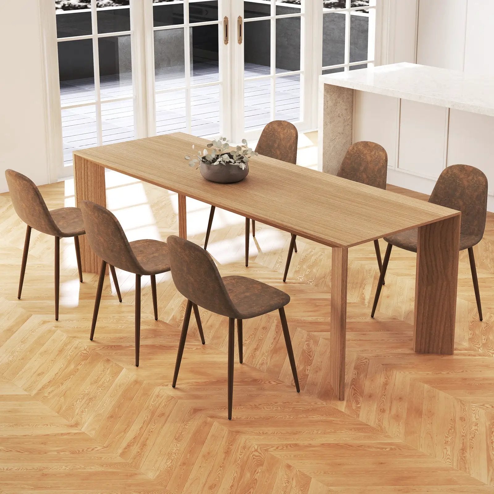 Dining Chair Set of 4 Faux PU Leather Upholstered Kitchen Chairs with Metal Legs-Brown by DirectDeals