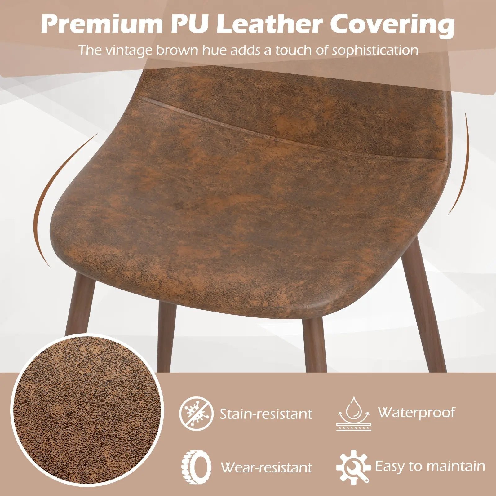 Dining Chair Set of 4 Faux PU Leather Upholstered Kitchen Chairs with Metal Legs-Brown by DirectDeals