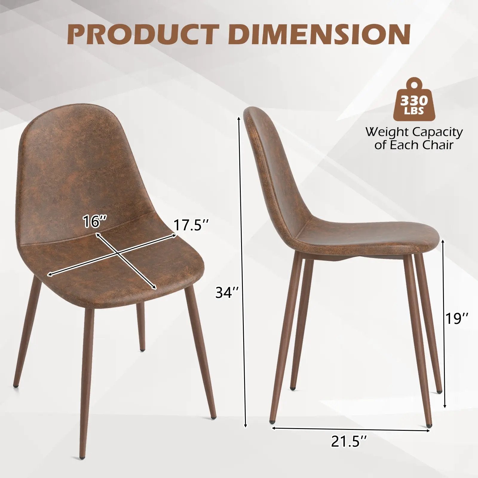 Dining Chair Set of 4 Faux PU Leather Upholstered Kitchen Chairs with Metal Legs-Brown by DirectDeals