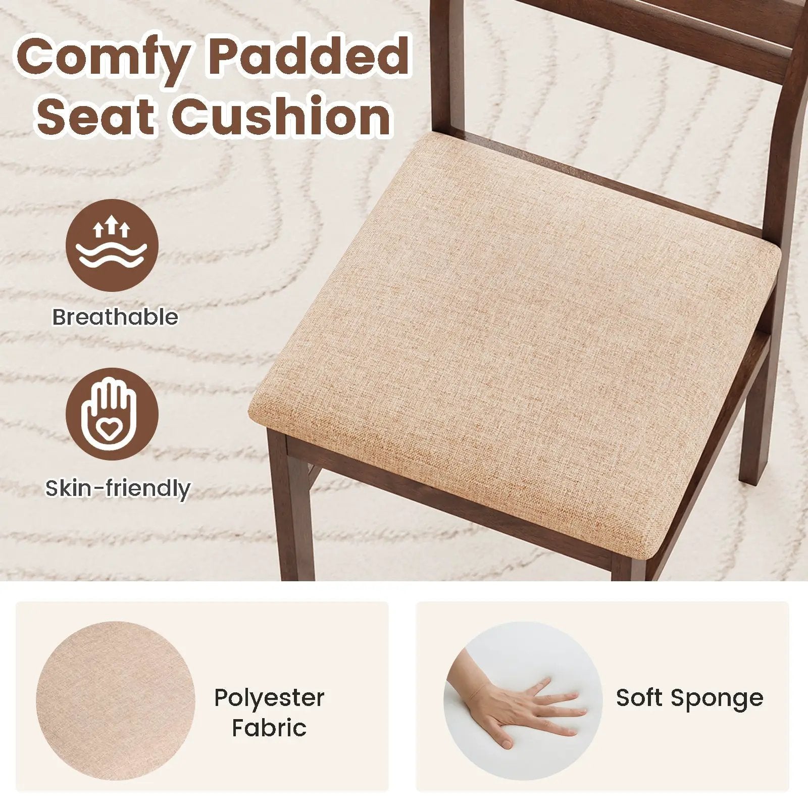 Dining Chair Set of 2/4 with Rubber Wood Frame and Padded Seat by DirectDeals