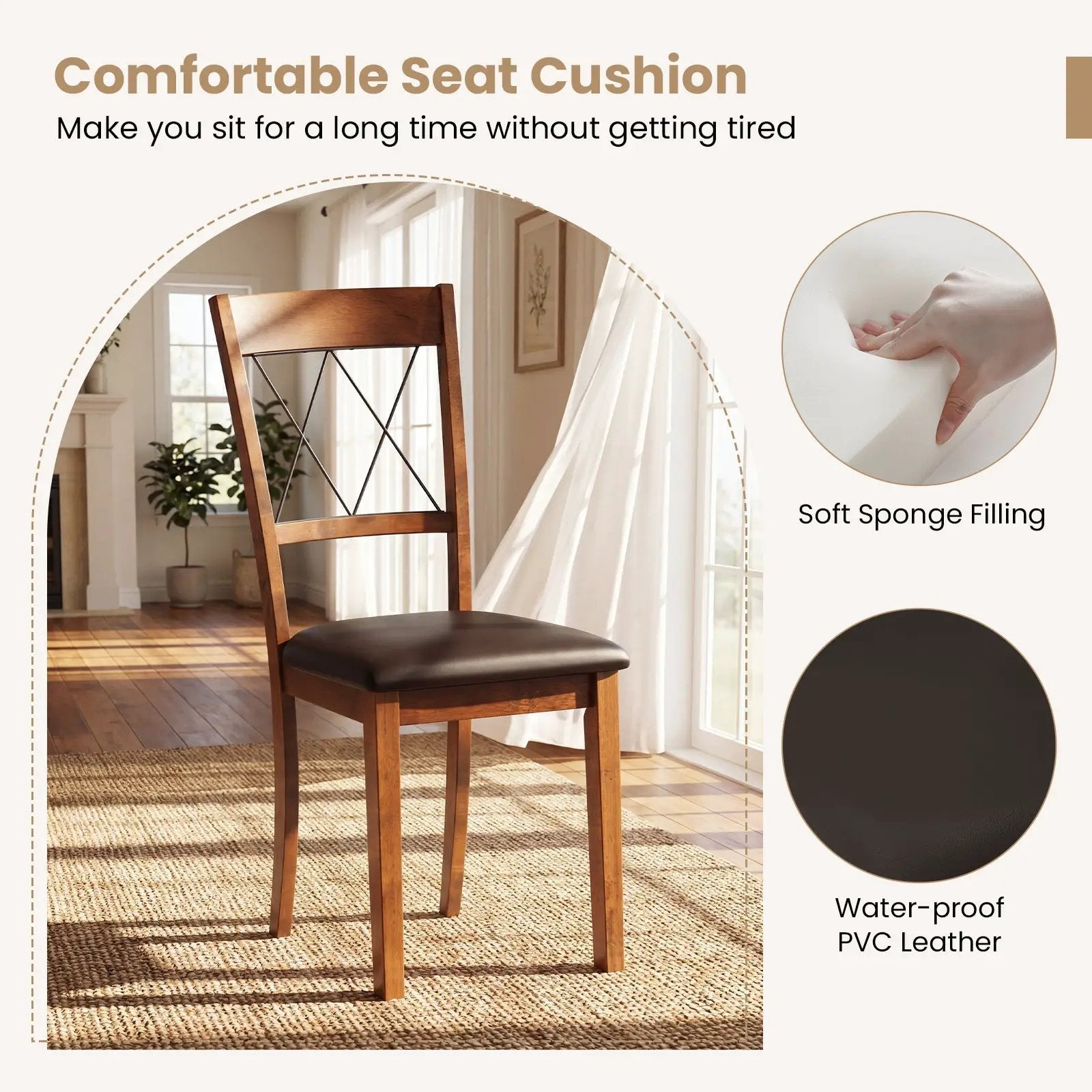 Dining Chair Set of 2 Fabric Upholstered Kitchen Armless Chairs with Rubber Wood Frame-Walnut by DirectDeals