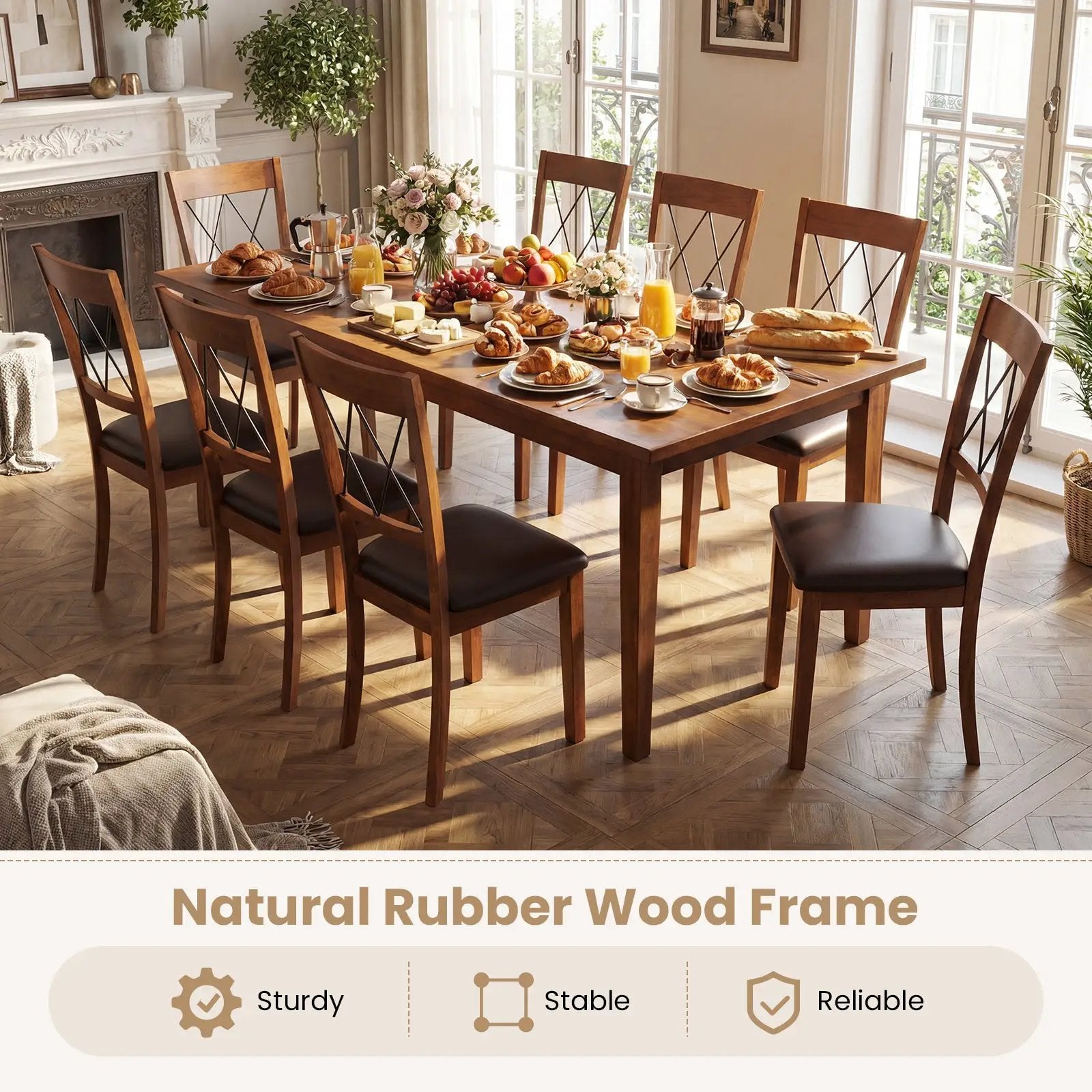 Dining Chair Set of 2 Fabric Upholstered Kitchen Armless Chairs with Rubber Wood Frame-Walnut by DirectDeals