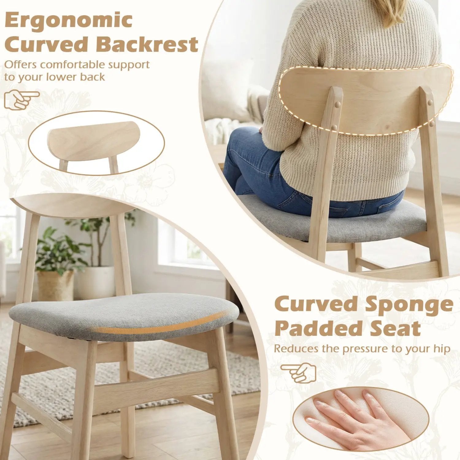 Dining Chair Set of 2 Fabric Upholstered Kitchen Armless Chairs-Natural by DirectDeals