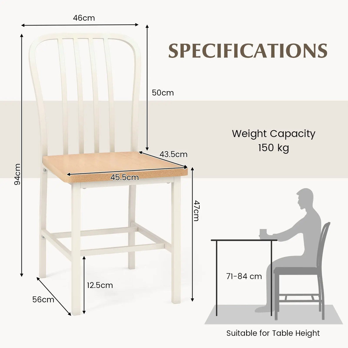 Armless Spindle Back Dining Chair Set of 2 with Ergonomic Seat by DirectDeals