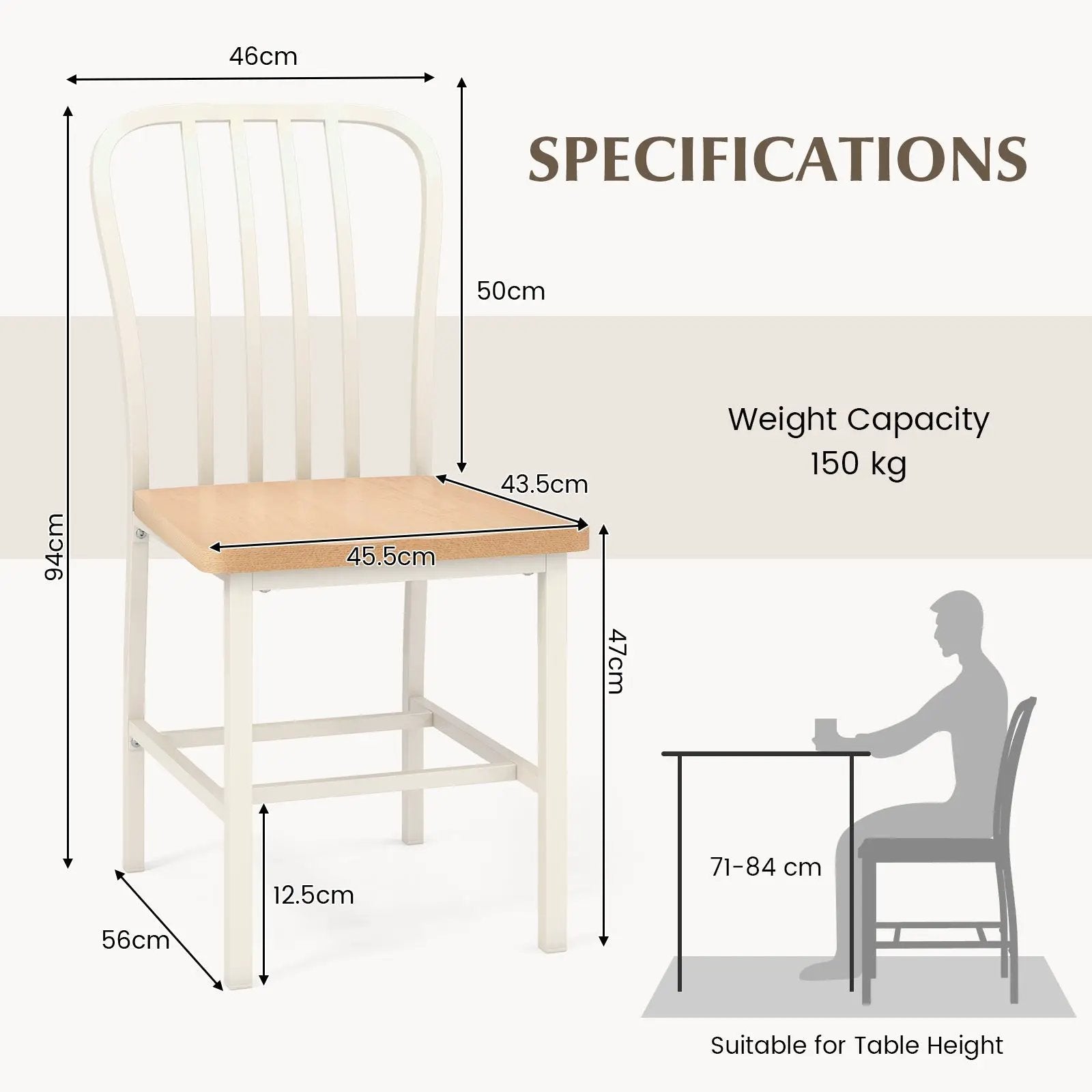 Armless Spindle Back Dining Chair Set of 2 with Ergonomic Seat by DirectDeals