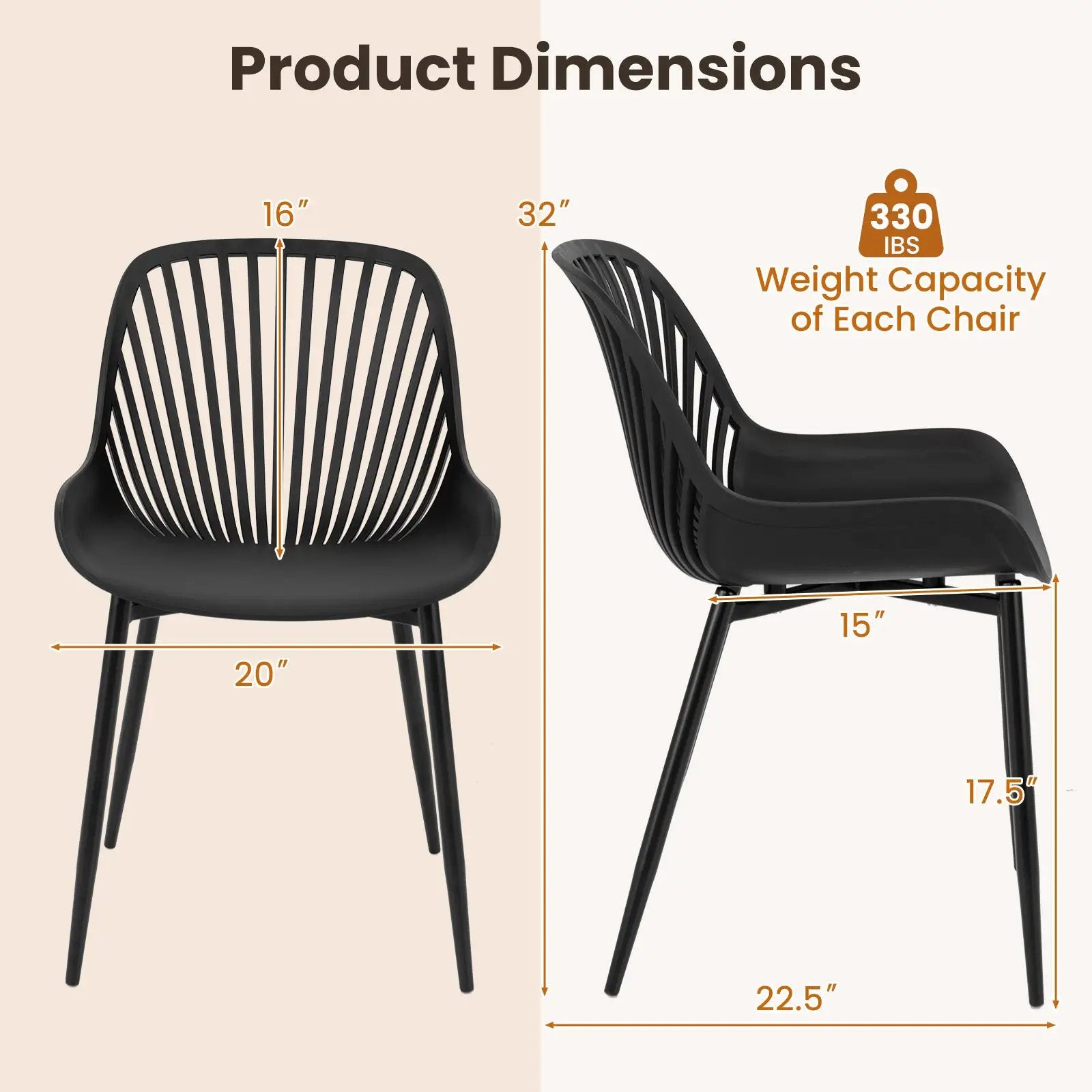 Modern Kitchen Chairs with Metal Legs Cutout Backrest Curved Seat for Dining Room Home Office-Black by DirectDeals