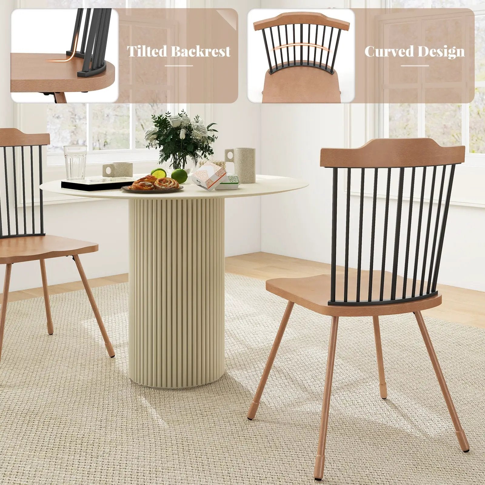 Dining Chair with Spindle Back and Ergonomic Contoured Seat Set of 2-Natural by DirectDeals