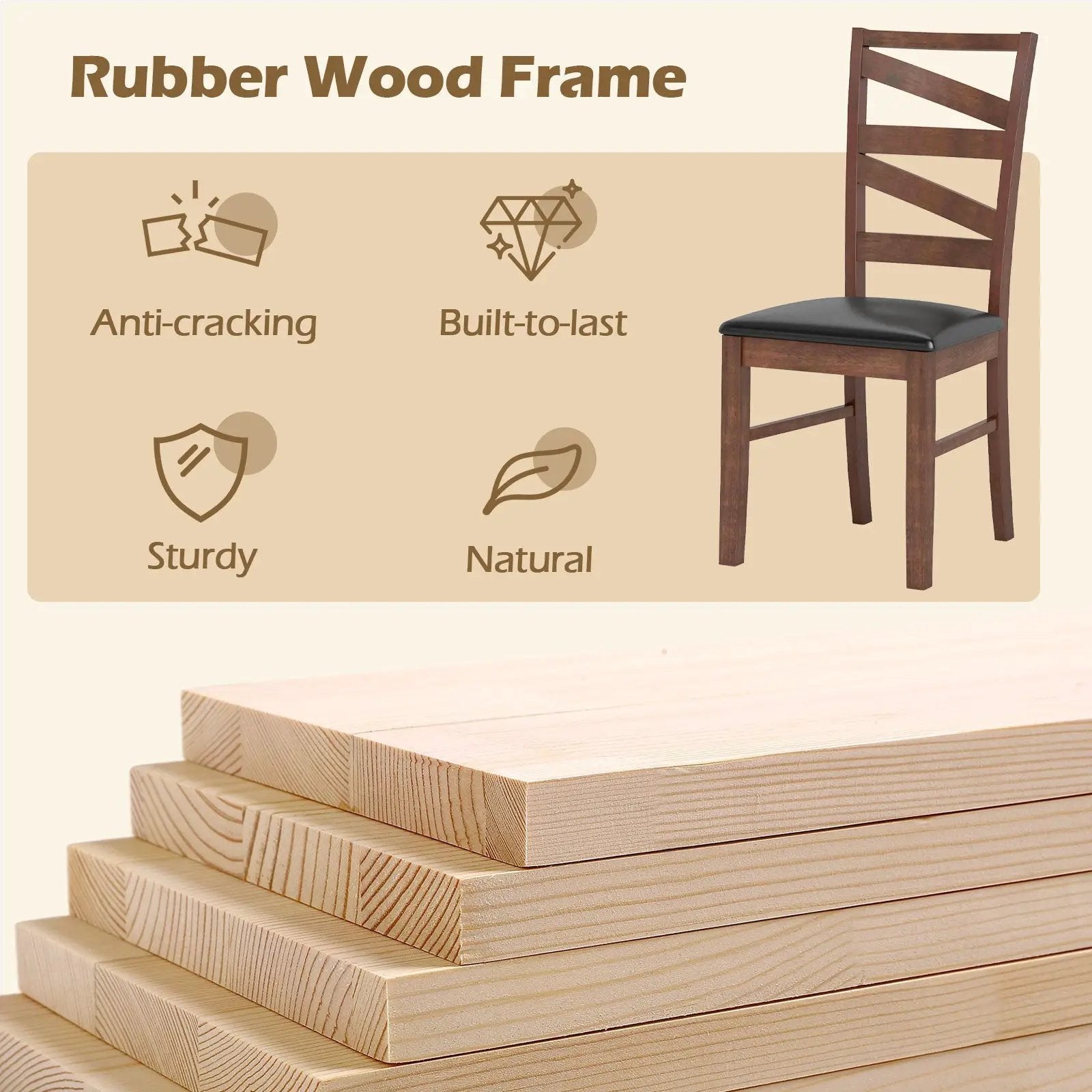 Dining Chairs Set of 2 Kitchen Side Chairs with Rubber Wood Legs-Walnut by DirectDeals
