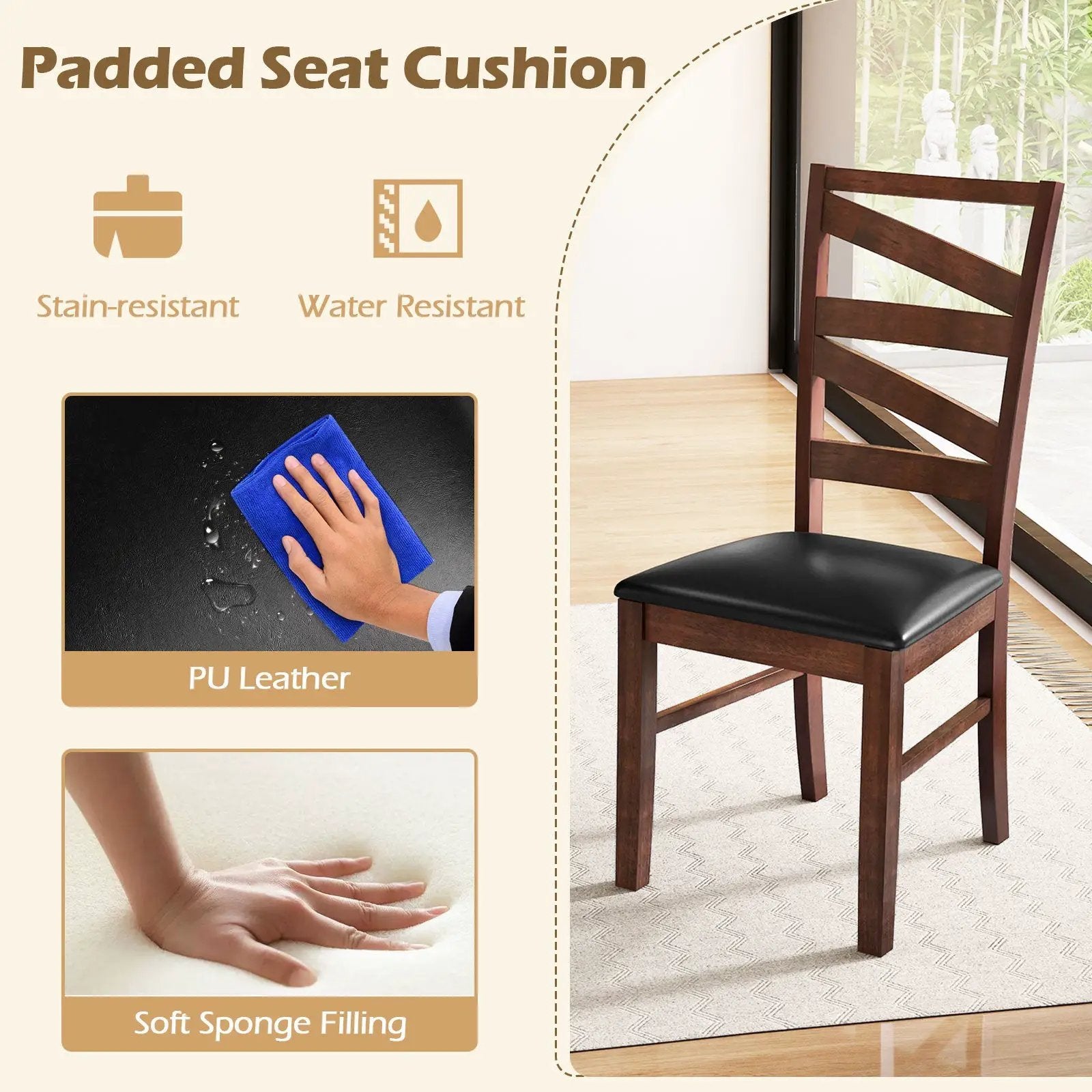 Dining Chairs Set of 2 Kitchen Side Chairs with Rubber Wood Legs-Walnut by DirectDeals
